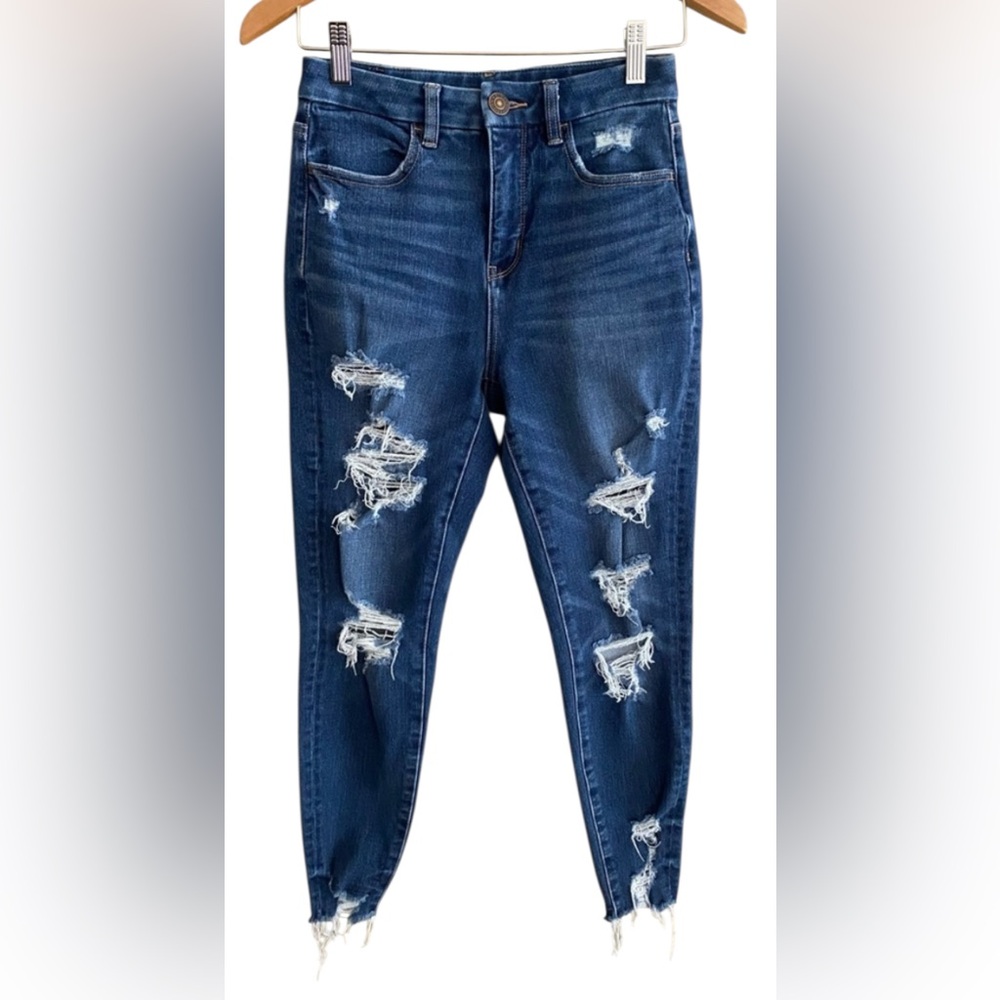 American Eagle Outfitters Ripped Dark Blue Ankle Jeans